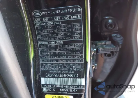 2017 Land Rover Range Rover Evoque Se/Se Premium z USA, uszkodzony, nr VIN SALVP2BG8HH248994